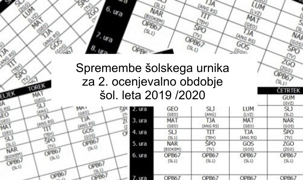 Spremembe urnika za 2. ocenjevalno obdobje šol.leta 2019/2020